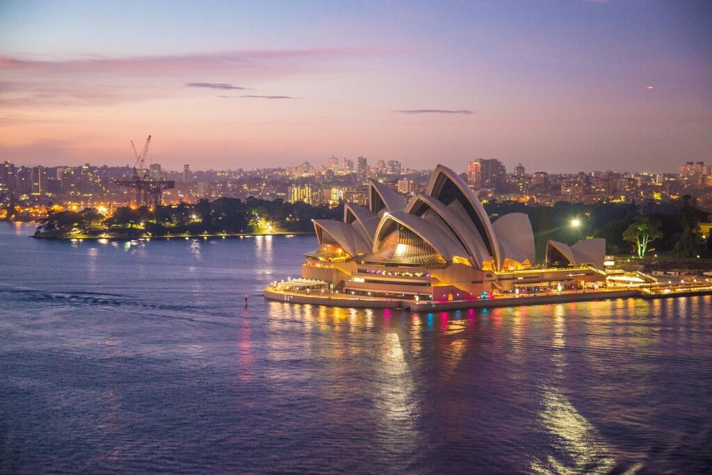 sydney opera house, sydney, architecture, building, harbour, australia, nature, cityscape, water, evening